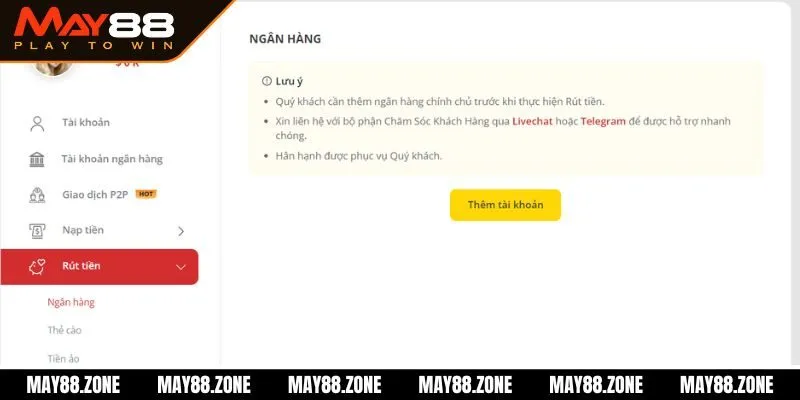 Rút tiền MAY88 - Hướng dẫn quy trình rút lợi nhuận đơn giản 2 Điều kiện cần chuẩn bị liên quan đến rút tiền MAY88